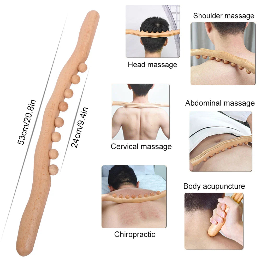 1Pc Guasha Wood Massage Stick Tools Wooden Therapy Scraping Lymphatic Drainage Massager, Double Row 20 Beads Point Treatment Gua Sha Tools, Stomach Cellulite Massager, Myofascial Release Tool (Copy)