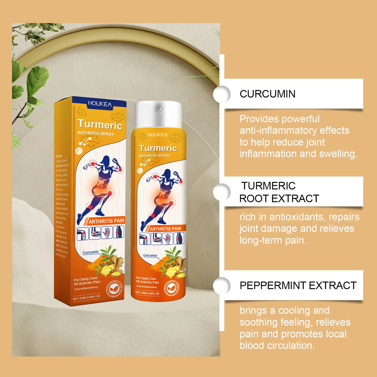 Turmeric Joint Pain Relief Spray with Curcumin & Peppermint Extract, Anti-Inflammatory Joint Care Mist for Arthritis, Sore Muscles & Workout Stiffness, 20Ml