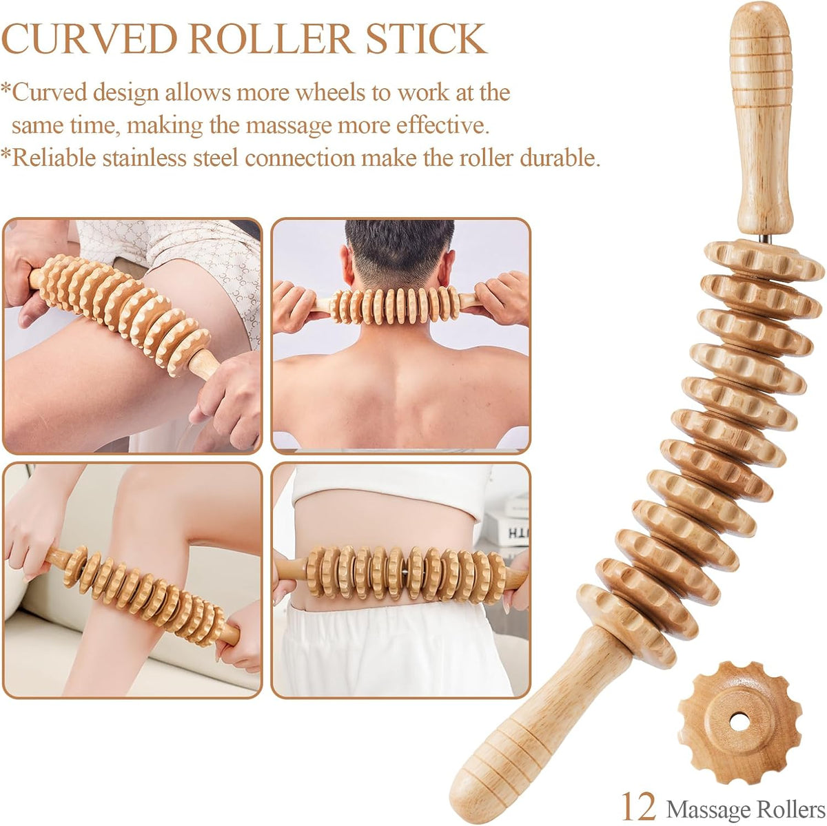 3Pcs Wood Therapy Massage Tools Lymphatic Drainage Massager Wooden Massager Body Sculpting Tools for Maderoterapia,Anti-Cellulite,Pain Relief(3-In-1 Massager)