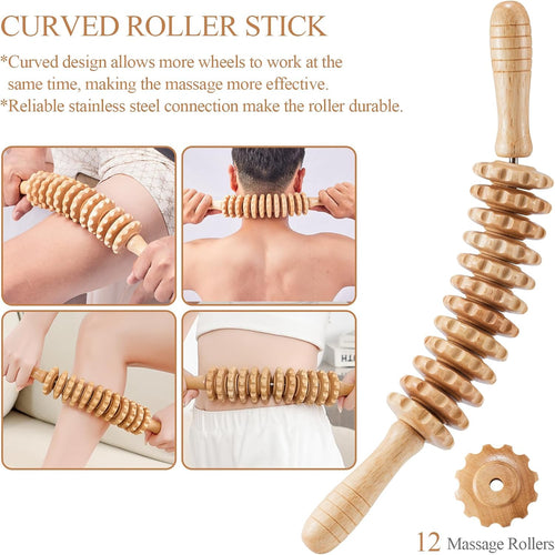 3Pcs Wood Therapy Massage Tools Lymphatic Drainage Massager Wooden Massager Body Sculpting Tools for Maderoterapia,Anti-Cellulite,Pain Relief(3-In-1 Massager)