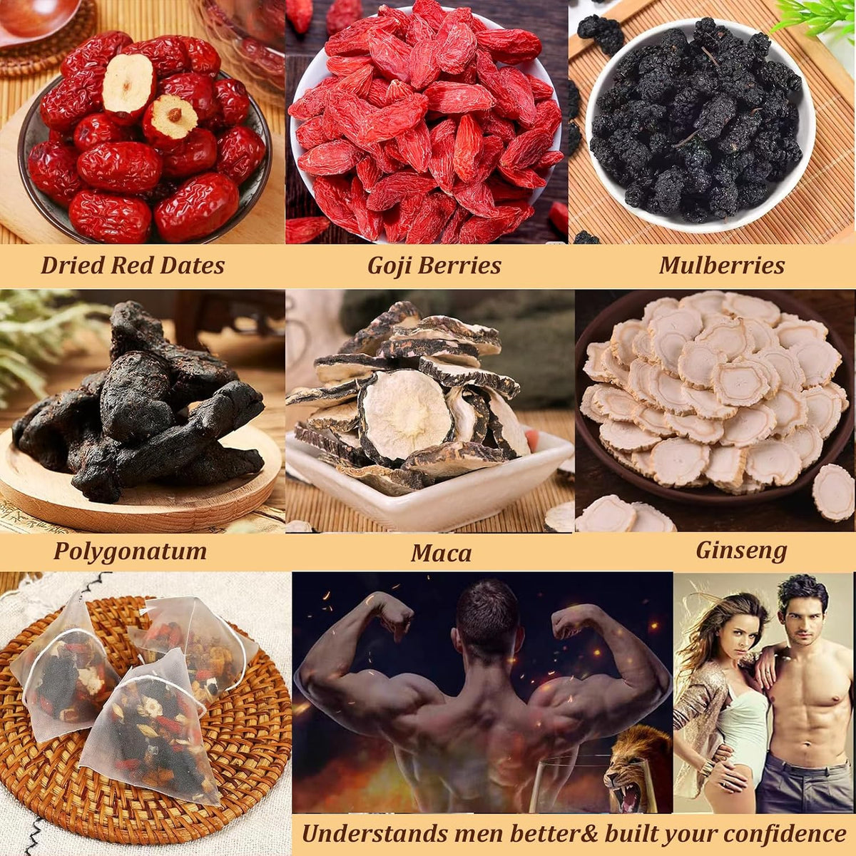 Ginseng Five Treasure Tea, Kidney Tea Formula Ginseng Six Treasure, Natural Kidney Detox Tea for Men&Women, Traditional Chinese Herbal, 6 Precious Ingredients Formula (1 Bag 25 Pcs)