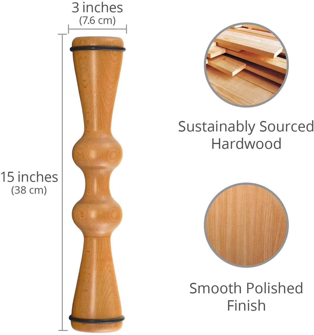 Wooden Back Roller: Spine Stretcher, Aligner, and Muscle Recovery Tool - Back Pain Relief, Manual Massager, Wood Therapy (15 Inch)