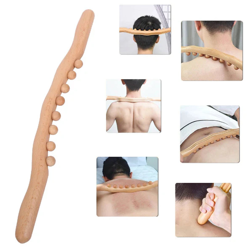1Pc Guasha Wood Massage Stick Tools Wooden Therapy Scraping Lymphatic Drainage Massager, Double Row 20 Beads Point Treatment Gua Sha Tools, Stomach Cellulite Massager, Myofascial Release Tool (Copy)