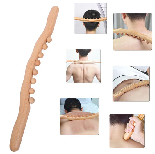 1Pc Guasha Wood Massage Stick Tools Wooden Therapy Scraping Lymphatic Drainage Massager, Double Row 20 Beads Point Treatment Gua Sha Tools, Stomach Cellulite Massager, Myofascial Release Tool (Copy)