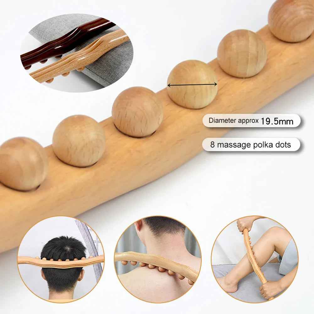 1Pc Guasha Wood Massage Stick Tools Wooden Therapy Scraping Lymphatic Drainage Massager, Double Row 20 Beads Point Treatment Gua Sha Tools, Stomach Cellulite Massager, Myofascial Release Tool (Copy)