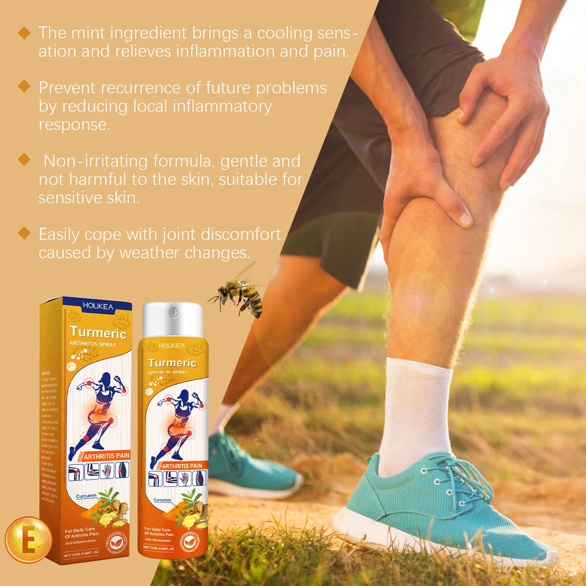 Turmeric Joint Pain Relief Spray with Curcumin & Peppermint Extract, Anti-Inflammatory Joint Care Mist for Arthritis, Sore Muscles & Workout Stiffness, 20Ml