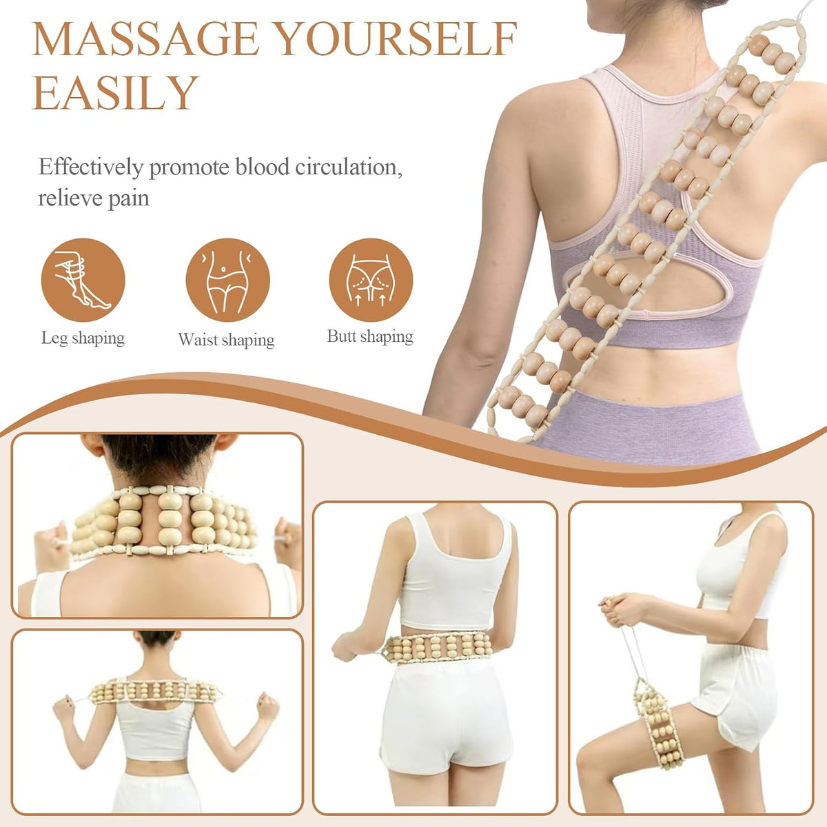 3Pcs Wood Therapy Massage Tools Lymphatic Drainage Massager Wooden Massager Body Sculpting Tools for Maderoterapia,Anti-Cellulite,Pain Relief(3-In-1 Massager)