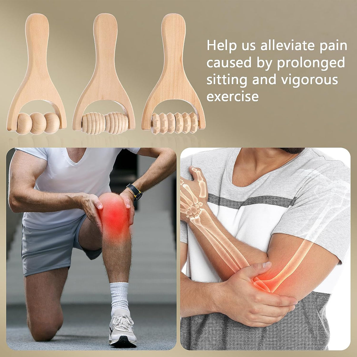 3Pcs Wooden Hand Massage Roller, Muscle Roller Stick, Manual Wood Therapy Massage Tools Massager Roller, for Relaxes Thigh, Leg, Hands Full Body Muscle Men Women