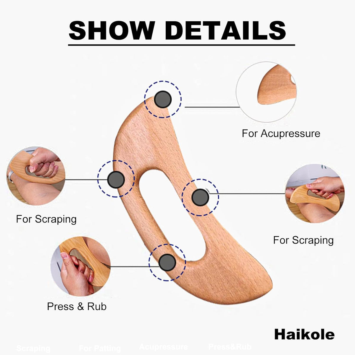 Enttgo Body Gua Sha Tool Wooden Lymphatic Drainage Tool,Guasha Massage Tools for anti Cellulite and Relieve Muscle Fatigue,Wood Therapy Massage Tools for Neck Back Face Leg Facial (A-Wood1)