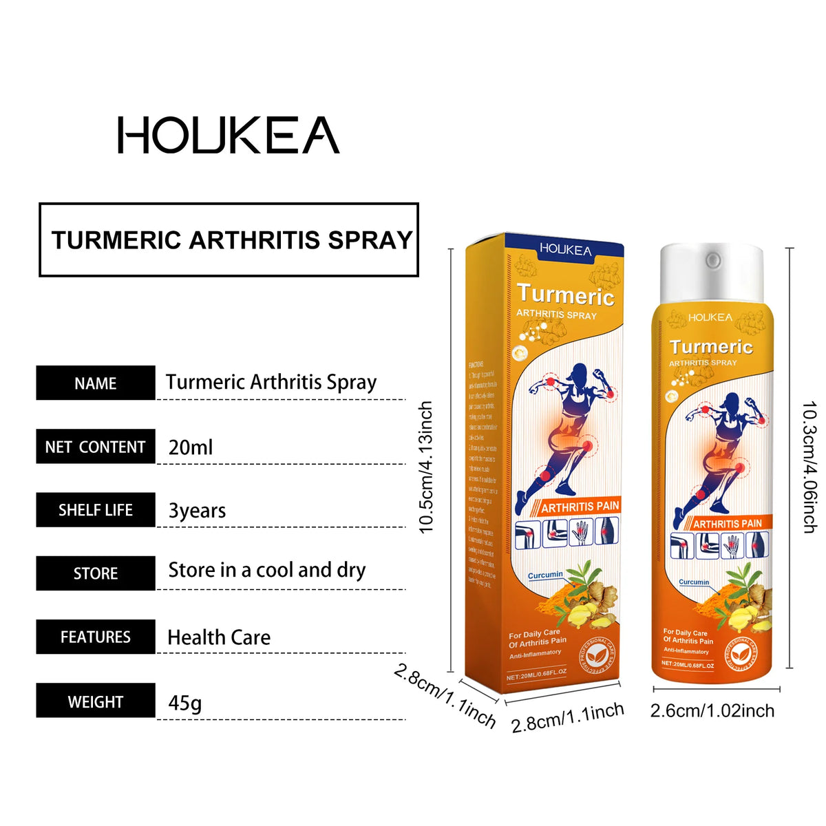 Turmeric Joint Pain Relief Spray with Curcumin & Peppermint Extract, Anti-Inflammatory Joint Care Mist for Arthritis, Sore Muscles & Workout Stiffness, 20Ml